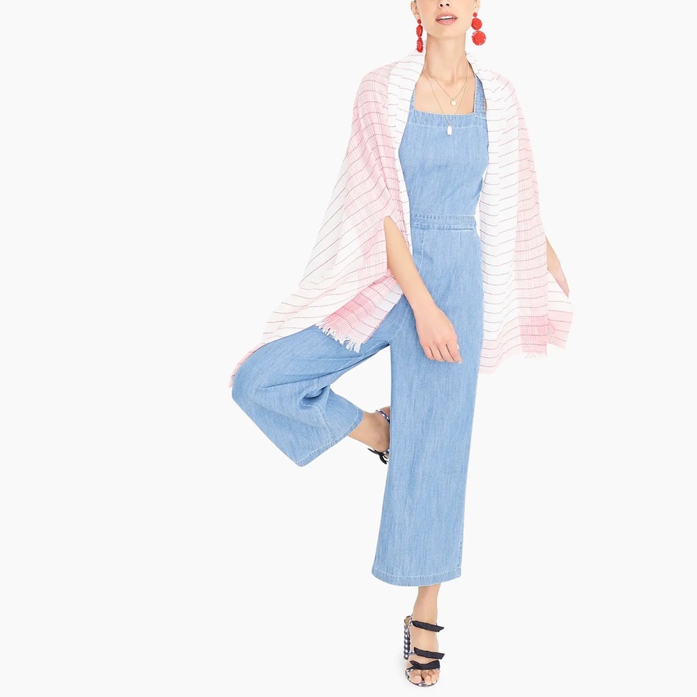 J. Crew Factory Light Blue Denim Wide-Leg Jumpsuit